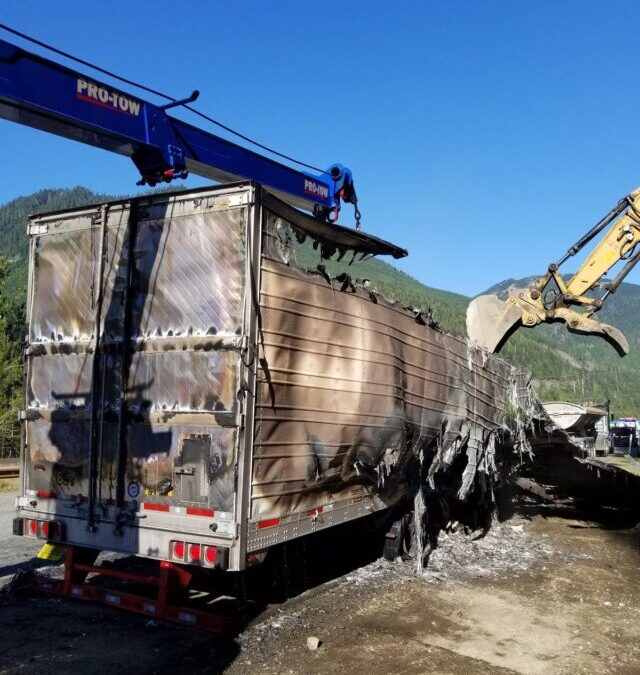 Burnt Trailer Cleanup on the I-90